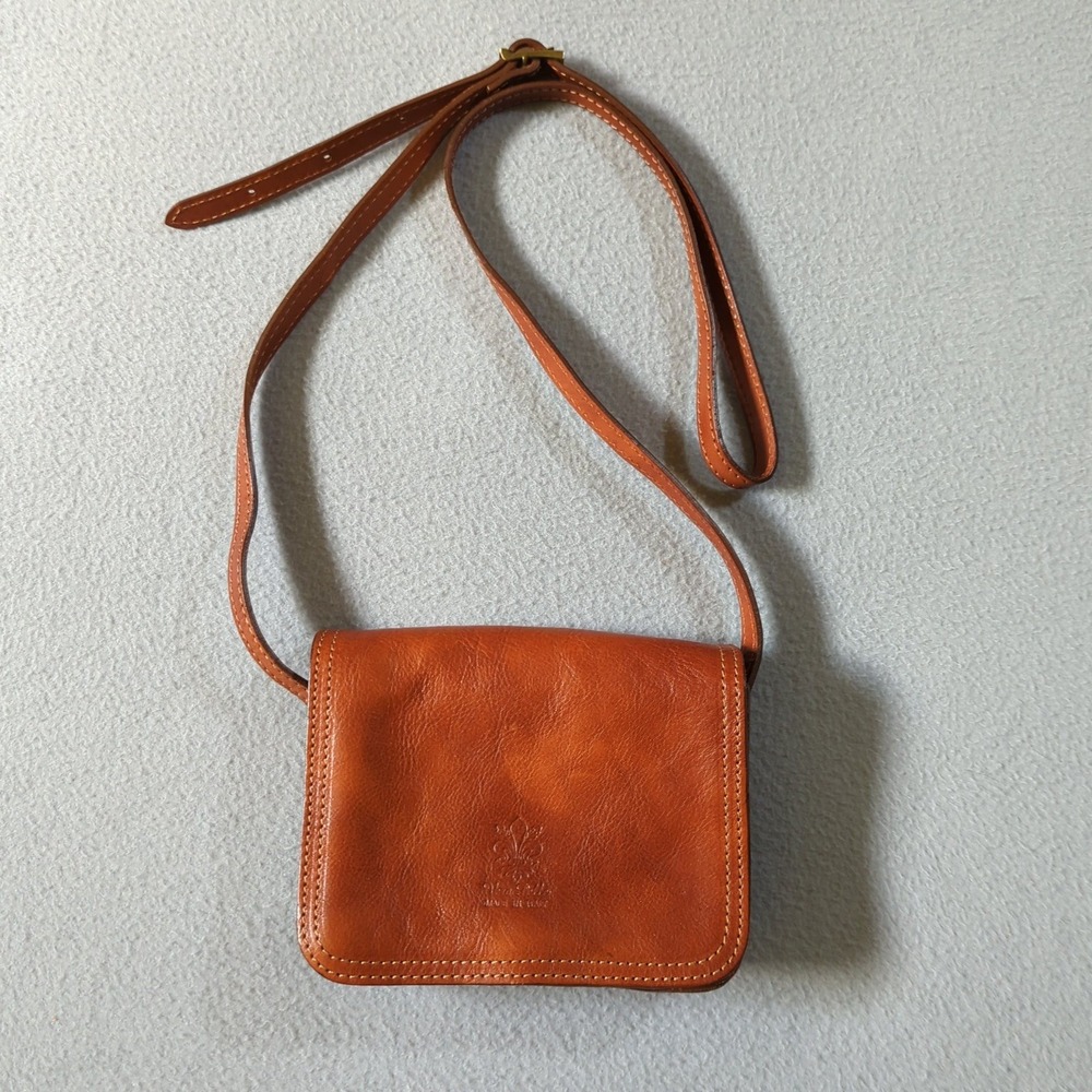Borse in Pelle Italian Leather Crossbody Bag Cognac Brown Small Messenger Purse